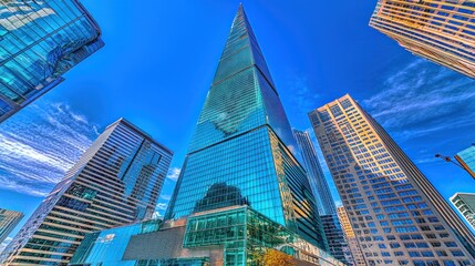 Striking modern skyscraper amidst urban cityscape.