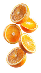 Fototapeta premium flying orange half slices isolated on transparent white background, clipping path