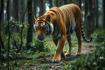 Obraz premium Majestic tiger in various environments, from the zoo to the wild jungle, showcasing its beauty and power in nature