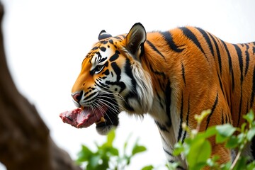 Obraz premium Tiger in the zoo and the wild, resting on a rock, showcasing its powerful presence in nature