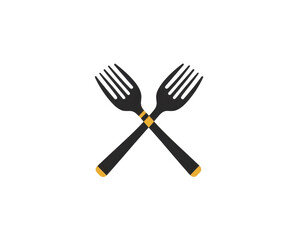 Crossed black forks with gold accents