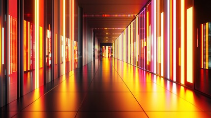 Obraz premium Vibrant, illuminated corridor extending into the distance.