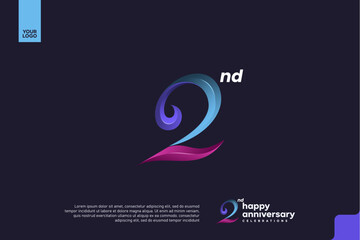 Fototapeta premium Colorful 2nd Anniversary Celebration Design with Artistic Gradient Number and Dark Background