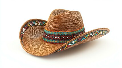 Traditional cowboy hat with colorful patterns.