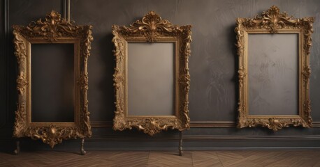 Elegant antique frames adorn luxurious damask ,  decoration,  art,  backdrop