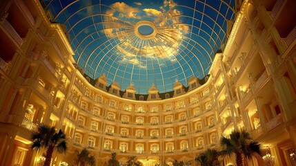 Obraz premium A grand architectural building with glass dome and sky view