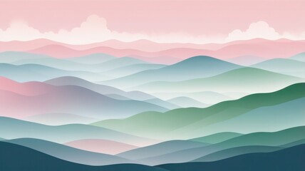 Misty Hills with Layered Fogs and Pastel Sky