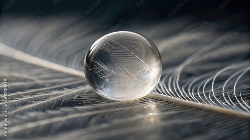 Aufkleber a crystal sphere rests on delicate feathers, capturing intricate details and creating a serene, ethe