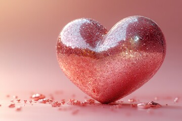 Fototapeta premium A heart-shaped object with a glossy, pink, glittery surface.