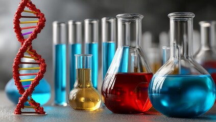 DNA Helix and Test Tubes in a Laboratory - Symbol of Science and Innovation
