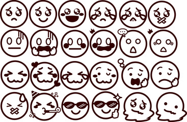 絵文字、顔文字 いろいろな表情の顔のイラストセット 2