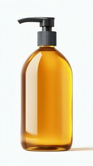 Stylish amber pump bottle for personal care.