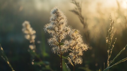 Soft sunlight illuminates delicate morning flowers.