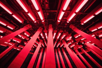 Obraz premium Red neon columns in architectural space