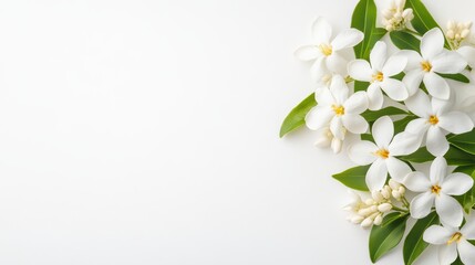 Fototapeta premium Beautiful Arabian Jasmine flower Over white Studio Background.