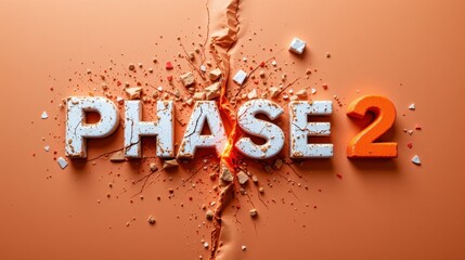 Vibrant Phase 2 Text Breaking Through Surface with Cracked Background and Colorful Shards in Warm Tones