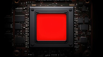 Fototapeta premium High-tech processor chip, red square