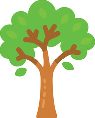 Cartoon Tree With Green Leaves And Branches
