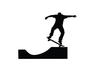 silhouette of a skateboarder doing exercises on the board