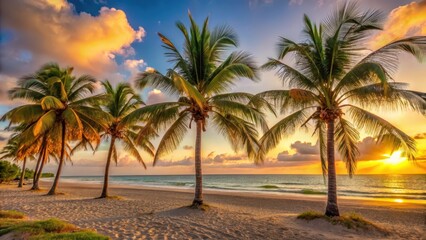 Obraz premium Palm trees sway gently in the breeze on Varadero beach at sunset
