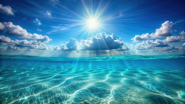 Oceanic calmness illuminated by the sun's warm rays filtering through the water , clear blue, serenity