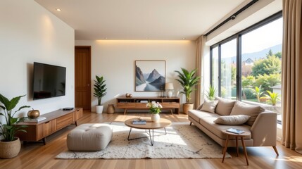 Modern Living Room with Stylish Decor and Abundant Natural Light in Contemporary Home Interior Design