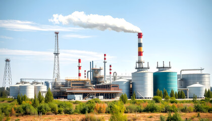 a manufacturing facility, where bioenergy and biomass is produced from renewable resources, created with , with white tonespng