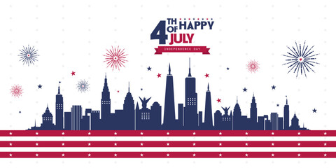 4th July City Skyline with Fireworks and Independence