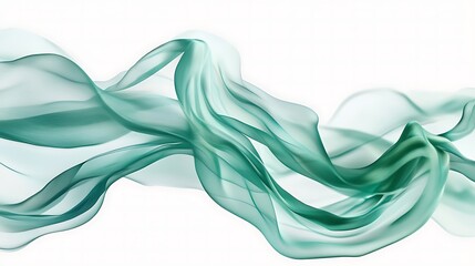 Abstract swirling teal fabric design on white background.