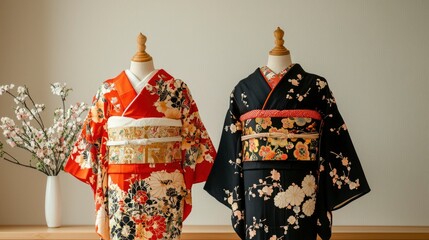 Naklejka premium Kids' traditional Japanese outfits