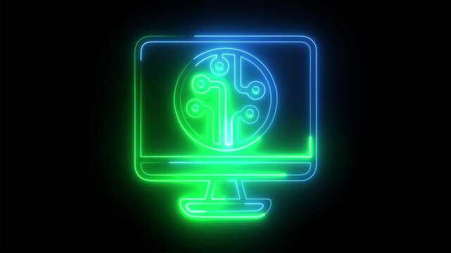 animated digital monitor icons on black background.
