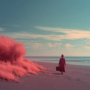 A woman on a beach captured in infrared photography