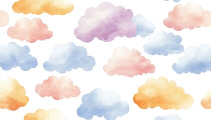 Pastel watercolor clouds on white background (3)