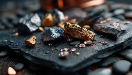 Close-Up of Natural Gold, Silver, and Copper Rocks with Intricate Textures