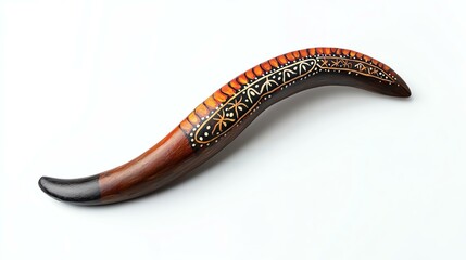 Beautifully carved wooden boomerang with patterns.