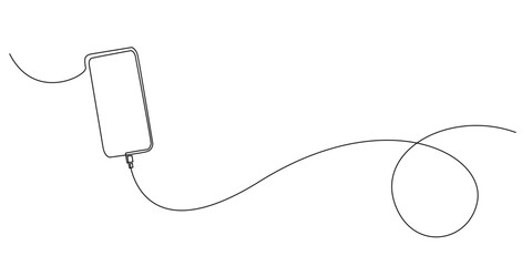 continuous line of mobile phone being charged.image of one line charging mobile phone battery.