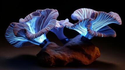 Glowing Coral Sculpture on Rock Base