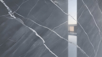 High-gloss polished gray marble floor modern interior design with natural veins and reflective surface 