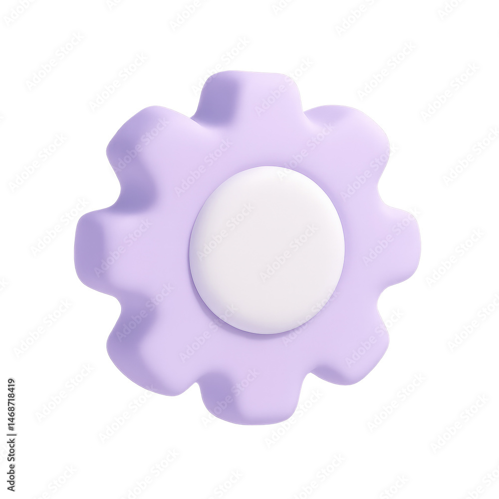 Poster precision engineering: a vibrant 3d render of a gear mechanism in gentle lavender hues, standing alo