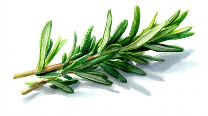 Fototapeta premium Watercolor Sprig of Rosemary Illustration | Fresh Herbal Clipart | Botanical Culinary Herb Art – White Background