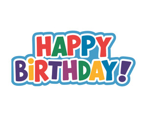 Colorful Happy Birthday Typography Design with Multicolor Letters and a Blue Outline