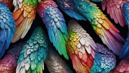 Obraz premium Colorful Angel Wings with Rainbow Feathers on Dark Background – Fantasy Art Concept