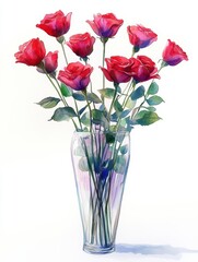 Obraz premium Elegant red roses in a transparent vase floral still life indoor setting bright and cheerful atmosphere