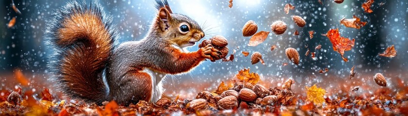 Squirrel Gathering Nuts in Winter Wonderland