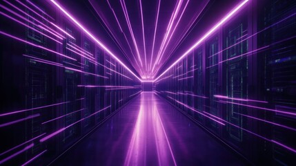 Fototapeta premium Futuristic server room with vibrant neon lights
