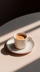 cup of coffee on a table, cafeteria