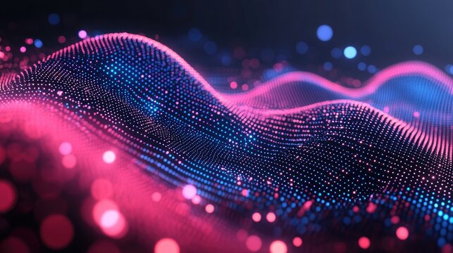 Abstract digital wave of glowing particles