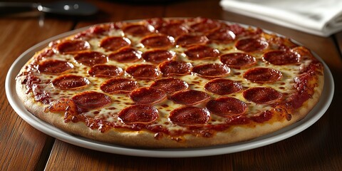 Close-up of Italian pepperoni pizza on a plate.