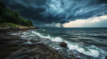 Fototapeta premium Dramatic coastal scene of a powerful storm.