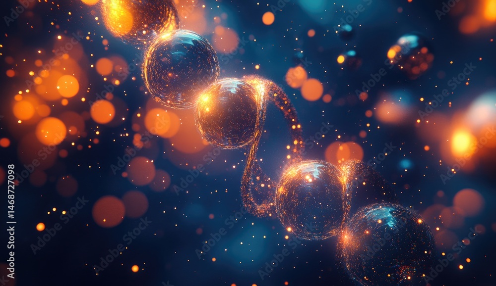 Poster abstract glowing sphere chain with bokeh lights